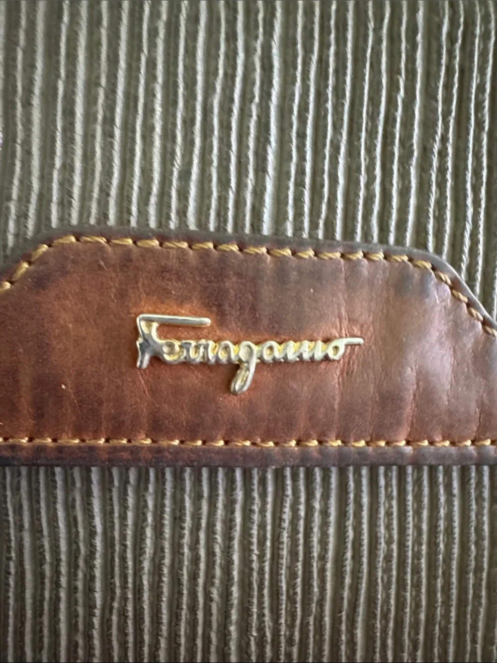 Salvatore Ferragamo Brown Ribbed Fold Wallet with Leather Trim - Picture 2 of 11